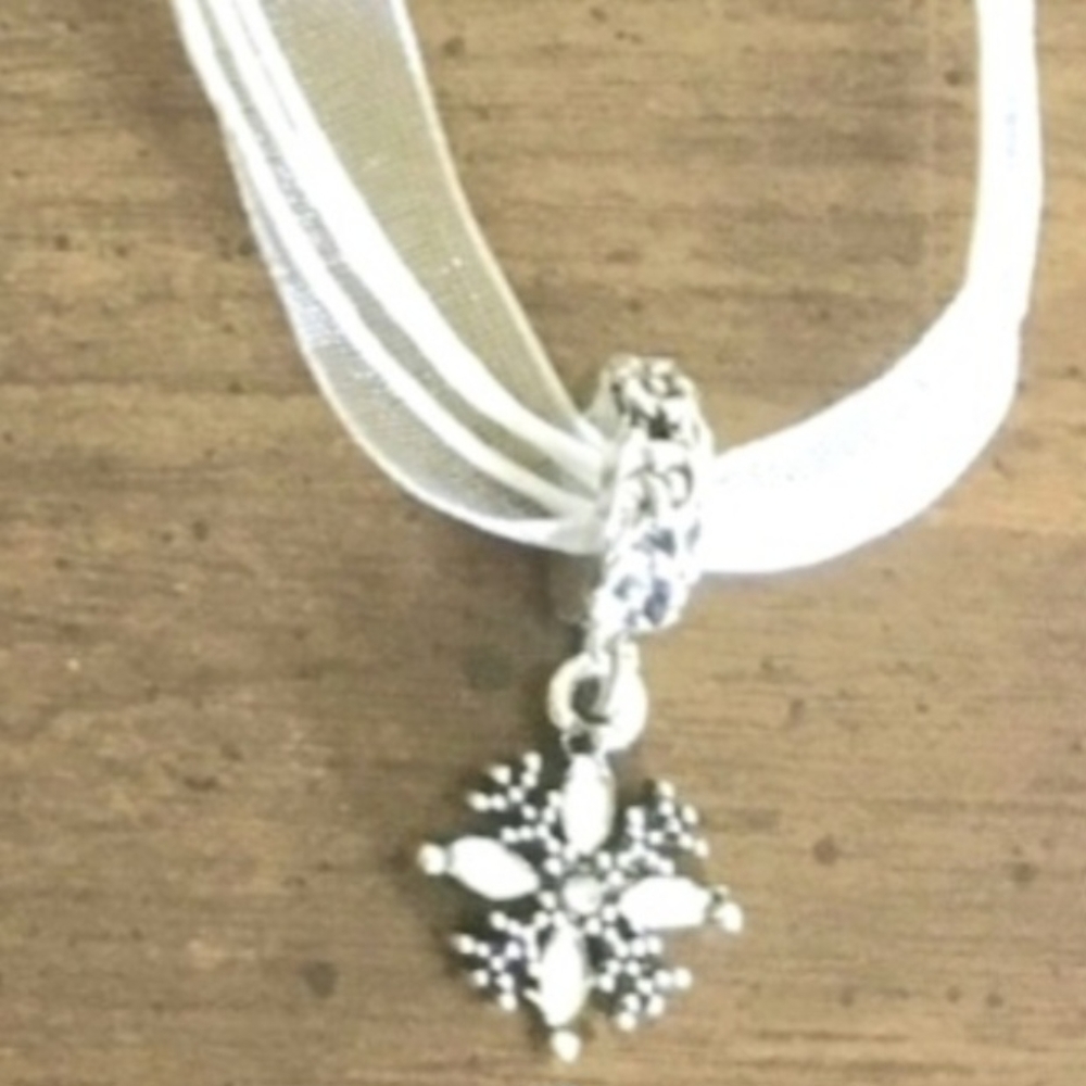 Pink Snowflake Cross Star Pendant Ribbon Necklace Choker Organza - Picture 6 of 11